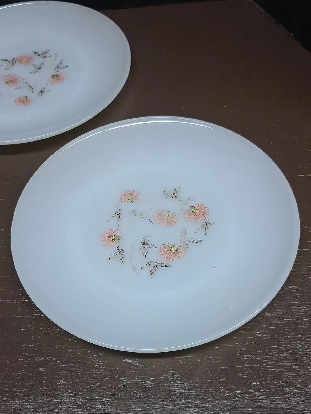 Fire King Fleurette‎ Milk Glass Dinner Plates -3 pc. With Pink Floral (#1)